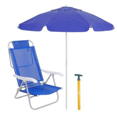 Imagem de Kit verão Guarda-Sol Grande + Saca areia e Cadeira de praia - Belfix