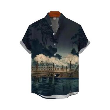 Imagem de Camisa Masculina De Linho De Manga Curta, Estilo Casual E Confortável,