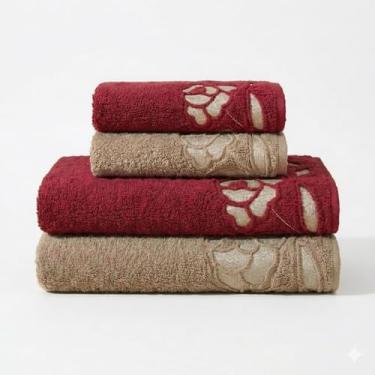 Imagem de Jogo de Toalhas 4 peças Luxo 100% Algodão Banhão 500g/m² Grossa Macias, Felpudas e Alta Absorção Sarah Enxovais - 2 Banhão + 2 Rosto (Avelã - Sangria)