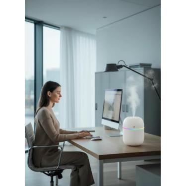 Imagem de Umidificador USB pequeno portátil com névoa fria hidratante de ar com luz ambiente para mesa de escritório