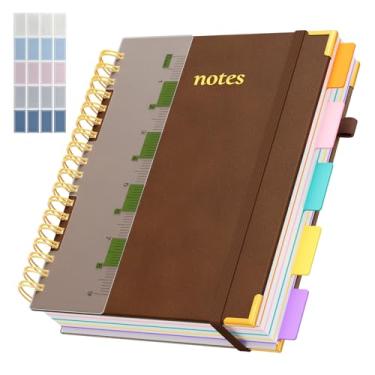 Imagem de XYark Line Hardcover Spiral Notebook with Removable Dividers Tabs & Ruler, 5 Subject Notebook College Ruled, 300 Page, Large 8"x10" B5 Notebooks for Work School, Lined Journal for Women & Men, Brown