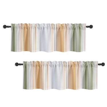Imagem de Uiiooazy Sanefas listradas para janelas, verde sálvia bege listras laranja sanefa de cozinha para quarto, sala de estar, banheiro, tratamentos geométricos de janela pequena, 2 painéis 106,7 x 45,7 cm