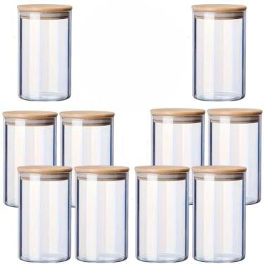 Imagem de Kit 10 Potes de Vidro Herméticos 250ml com Tampa de Bambu para Temperos, Grãos, Mantimentos e Uso Multiuso na Cozinha (10 Unidades,250ML)