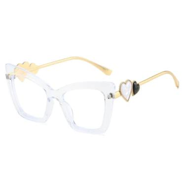Imagem de Óculos femininos da moda, armação grande estilo olho de gato com decoração de coração (transparente)