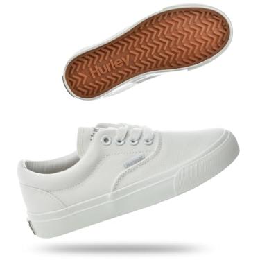 Imagem de Hurley Marley Tênis infantil de lona com cadarço – Tênis de skate de cano baixo para crianças, calçados esportivos para meninos e meninas, Branco, 21