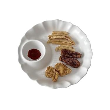 Imagem de Prato de cerâmica de cozinha, forma floral, grade dupla, utensílios de jantar domésticos, legumes, lanches, vinagre, pratos de bolinho de massa, tigelas de molho (branco)