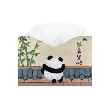 Imagem de Suporte para caixa de lenços de papel, pintura a óleo, capa de caixa de lenços de couro PU, dispensador de lenços faciais, suporte para sala de estar, mesa, decorativo, capa de caixa de lenços faciais