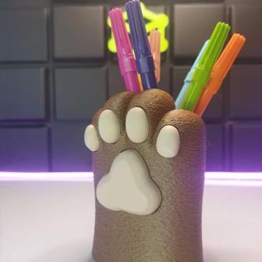 Imagem de Organizador Kawaii Pata de Gato - Porta-Lápis, Caneta e Estojo para Mesa de Escritório e Home Office, Design Charmoso (MARROM)