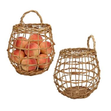 Imagem de Conjunto de 2 cestas de cebola penduradas, cestas de armazenamento de vime de parede para despensa de cozinha, organizador de vime de tecido para frutas, legumes e decoração de casa