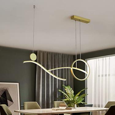 Imagem de Luminária pendente de mesa de jantar LED com controle remoto, dimerizável, lustre moderno linear, altura ajustável, 48W, luminária de teto criativa para sala de estar e sala de jantar (doura