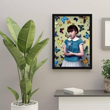 Imagem de Quadro Decorativo Menina Com Borboletas 45x34 Moldura Preta