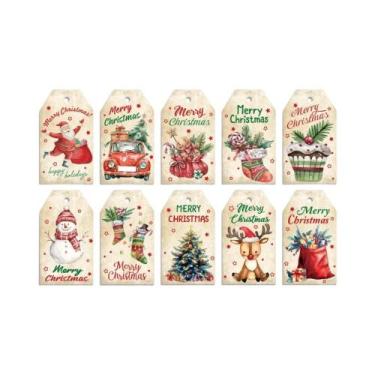 Imagem de Etiquetas De Presente Festivas De Natal 50pcs Em Papel Kraft Com Cordã