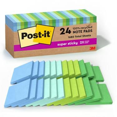 Imagem de Post-it Notas super adesivas 100% papel reciclado, 7,6 cm x 7,6 cm, 24 blocos, 70 folhas por bloco, coleção Oasis, material escolar e produtos de escritório