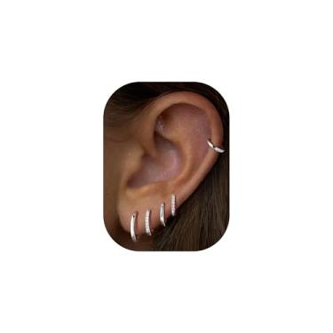 Imagem de Turandoss Brincos de argola de ouro para mulheres, hipoalergênicos de ouro 14 K, brincos de cartilagem para piercing múltiplo para mulheres, Latão, Zircônia cúbica