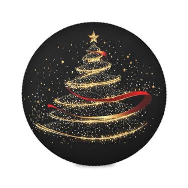 Imagem de STAYTOP Jogo americano redondo de árvore de Natal brilhante, 6 peças, tapetes de mesa antiderrapantes fáceis de limpar para decoração de mesa de festa de churrasco em casa