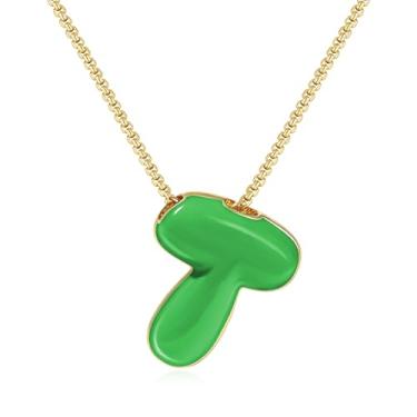 Imagem de KissYan Colar com letras de bolha, banhado a ouro 14 K, pingente de caixa com inicial de balão colorido, joia delicada para presente, Adjustable, Cobre, Sem Pedra Preciosa