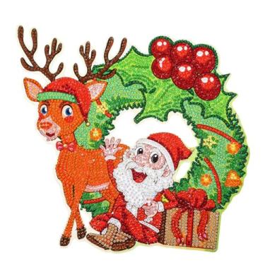 Imagem de Conjunto de enfeites guirlanda redonda DIY pintura diamante 5D para decoração janela parede porta adultos e crianças