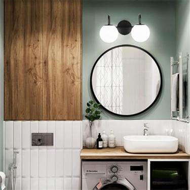 Imagem de Luminária de parede interna G9 com esfera de vidro, ideal para espelho de banheiro, sala de estar, quarto, corredor e restaurante, na cor preta (2 lâmpadas).