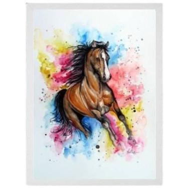 Imagem de Quadro Decorativo Cavalo Aquarela Moldura Branca 24X18Cm