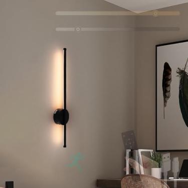 Imagem de GZZBMY LED Bateria Lâmpadas de parede com sensor de movimento Lâmpada de parede recarregável USB com controle remoto Iluminação de parede Interruptor de toque Sala de estar Escada Quarto (Preto, 100