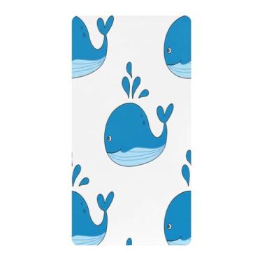 Imagem de Blueangle Lençol de berço padrão para berço infantil - Lençóis de algodão macio e respirável com lindas baleias azuis (276)