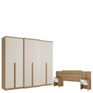 Imagem de Guarda Roupa Casal Valência 6 Portas Capuccino Off White E Cabeceira F