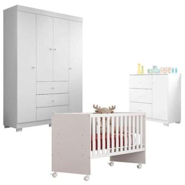 Imagem de Quarto De Bebê Duda 4 Portas Com Berço Nacional Doce Sonho 3540 Branco