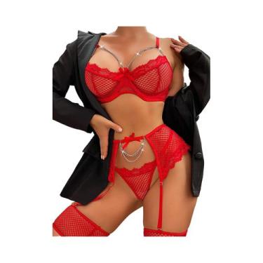Imagem de Conjunto De Sutiã Com Renda Transparente Para Mulheres, Lingerie Sexy 