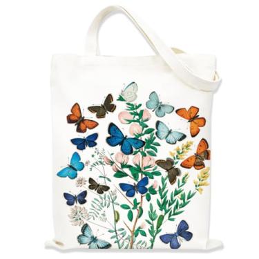 Imagem de Sacola estética vintage borboletas para mulheres e meninas, bolsas de pano com alças, sacola temática de fantasia, sacolas fofas para mulheres, bolsa de compras reutilizável para viagens, compras