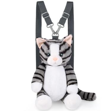 Imagem de Bolsa feminina em forma de gato, bolsa tiracolo de pelúcia, preta, divertida, peluda, felpuda, bolsa de ombro fofa (gato preto), Cinza