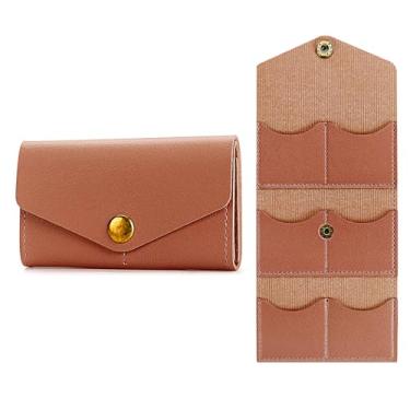 Imagem de Aplata Mini bolsa de joias de viagem, estojo pequeno organizador de joias de viagem, estojo de joias pequeno portátil para armazenamento de joias para mulheres, bolsa de joias, brincos, anéis (marrom)