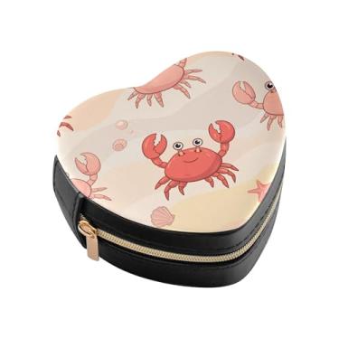 Imagem de Burbuja Caixa de joias em forma de coração de caranguejos fofos, mini estojo de viagem para mulheres e meninas, organizador portátil de armazenamento para brincos, anéis, colares e pulseiras