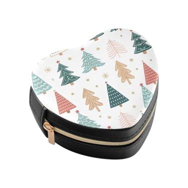Imagem de Burbuja Caixa de joias em forma de coração de árvore de Natal mini estojo de joias de viagem para mulheres e meninas, estojo portátil organizador de armazenamento para brincos, anéis, colares e