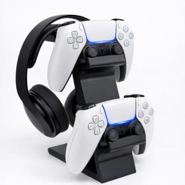 Imagem de Suporte Triplo Universal para Joystick e Headset de Mesa, Jogos, Organizador, Decorativo, Gamer, Ps5, Ps4, Xbox, Pc, Notebook, Manete, Videogame, Console, Controle, Minimalista TimeClick (Preto)