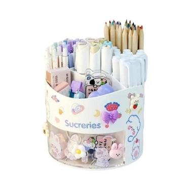 Imagem de Organizador De Mesa Giratório Kawaii: Porta-Canetas E Caixa De Papelar
