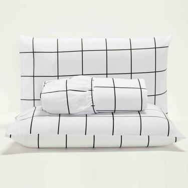 Imagem de Jogo Cama Lençol Square Solteiro Quadriculado Percal 180 Fios 2 Peças - Branco