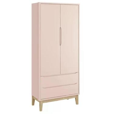 Imagem de Guarda Roupa Infantil Classic 2 Portas Rosa Fosco Com Pés Madeira Natural - Reller Móveis Rosa Fosco
