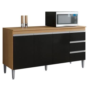 Imagem de Balcão Pia Andréia 160cm Amêndoa-preto Com Tampo Mdp - Ajl Móveis Amêndoa-preto