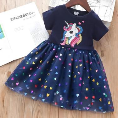 Imagem de Vestido de Princesa de Unicórnio para Meninas - Manga Curta com Lantej