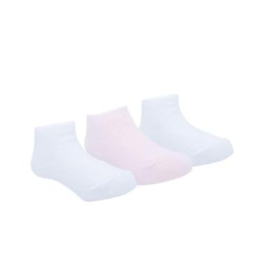 Imagem de Kit 3 Pares Meia Lisa Cano Baixo Algodão Branca Rosa Pimpolho, 31-34