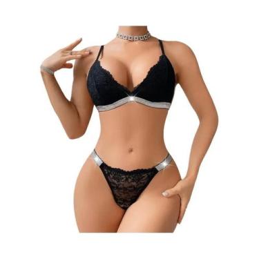 Imagem de Conjunto De Sutiã E Calcinha G-string De Renda Vermelha Para Mulheres,
