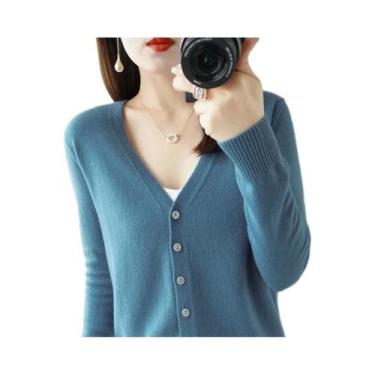 Imagem de Cardigã Feminino De Tricô Com Decote Em V 2025  Suéter Casaco Elegante