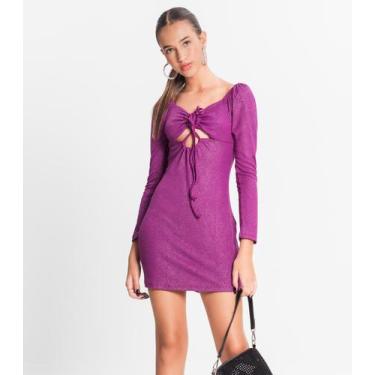 Imagem de Vestido Juvenil Em Ribana Canelada Lurex Minty Roxo, 18, Roxo