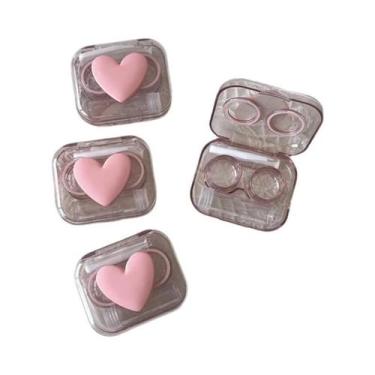 Imagem de Estojo De Lentes De Contato Rosa Transparente Com Laço De Amor, Recipi