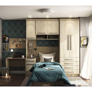 Imagem de Guarda Roupa Modulado Solteiro 6 Portas 5 Gavetas com Cabeceira e Escrivaninha Master Luciane Móveis