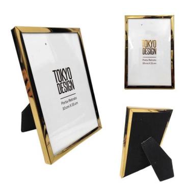 Imagem de Porta Retrato Luxe 10x15 Tokyo Design Moldura Com Inox Vidro, Dourado
