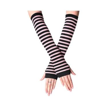 Imagem de Luvas Clássicas Pretas E Brancas Listradas Sem Dedos, Estilo Y2K, Cobe