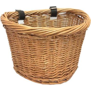 Imagem de Cesta Cestinha de Vime para Bicicleta Retrô Vintage com Cinto Fixador 