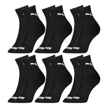 Imagem de Kit 6 Pares Meias Puma Cano Médio Adulto Algodão Original, Preto, 44/4