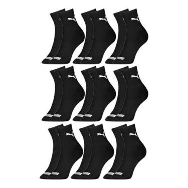 Imagem de Kit 9 Pares Meias Puma Cano Médio Adulto Algodão Original, Preto, 44/4